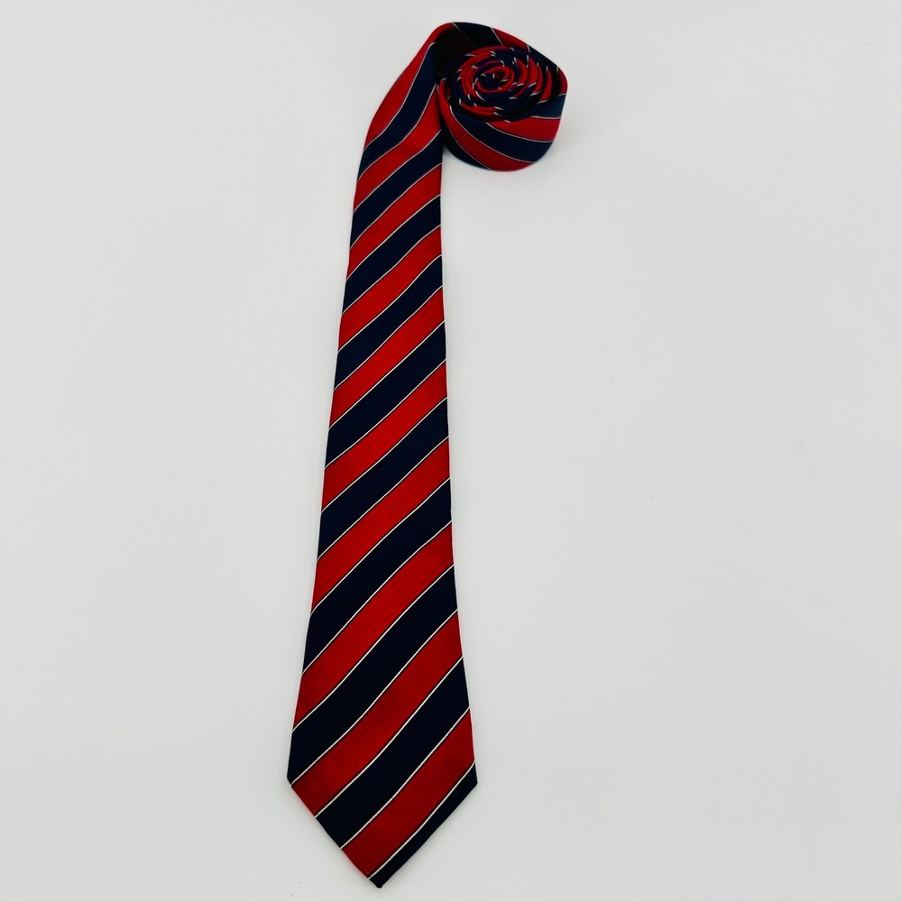 Carlo Columbo Regimental Stripe Silk Tie Red Navy Blue White Italy 3.5 Inch